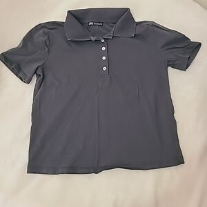 Zara Womens Polo Shirt Crop Top Dark Gray.. Size S